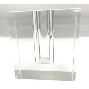Vintage Modernist Square Clear Lead Crystal Bud Vase Paperweight Sculpture